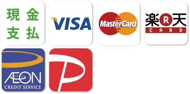 現金支払い、VISA、マスターカード、楽天カード、イオンクレジットカード、paypay